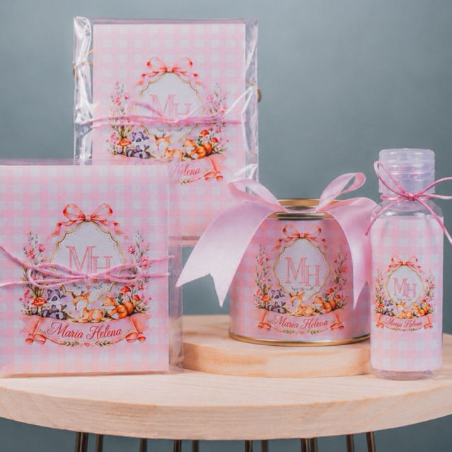 Kit Lembrancinhas Personalizadas Tubolata Frasco Bloquinho Maternidade Chá Bebê