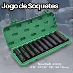 Jogo de Soquetes Longo para Impacto 1/2 – 10 Unidades (8 a 24mm)