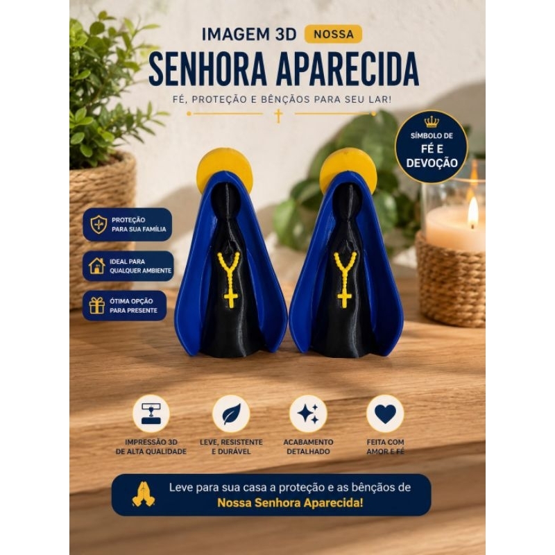 Imagem 3D Nossa Senhora Aparecida – Decoração Religiosa | Impressão 3D | Presente Especial