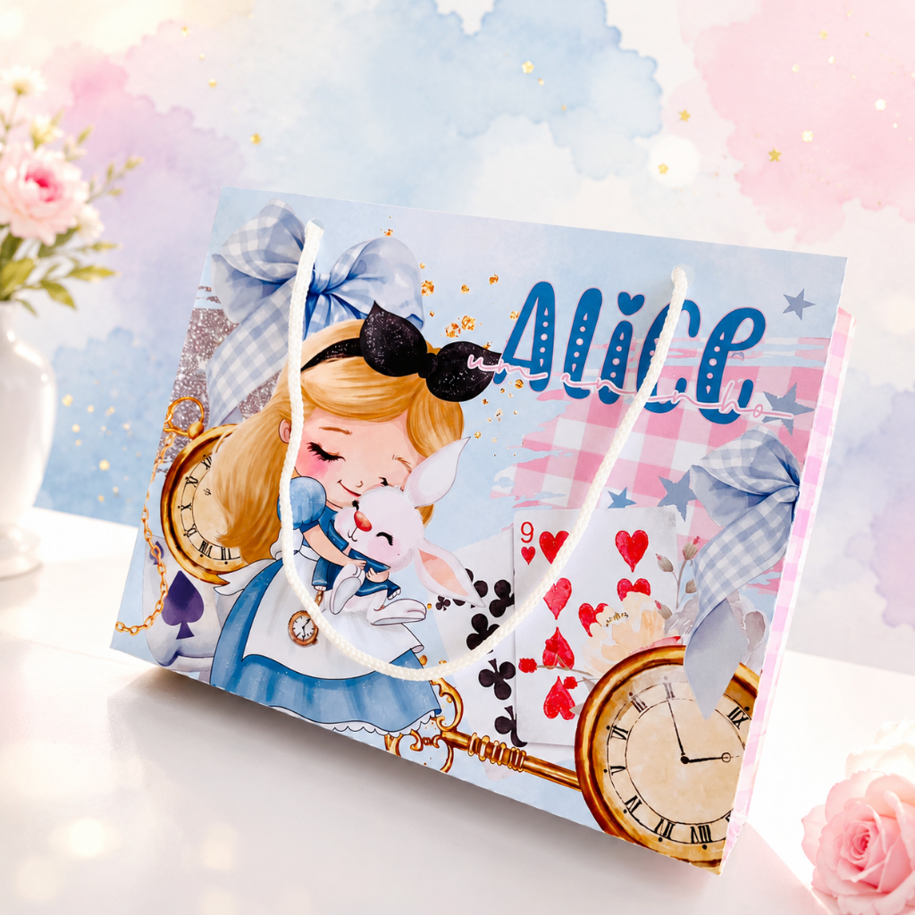 Sacolinha Personalizada Alice no País das Maravilhas – Lembrancinha de Aniversário | Pegue e Monte
