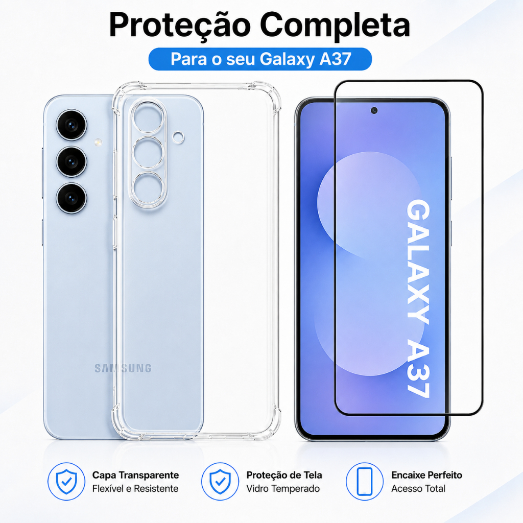 KIt Pelicula Vidro 3D Comparável Com Samsung A37 + Capa Anti Shock Capinha