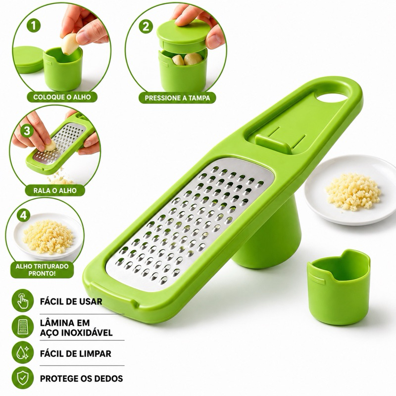Mini Ralador de Alho Manual Triturador de Alho e Gengibre com Lâmina em Aço Inox Portátil Fácil de Limpar Cozinha