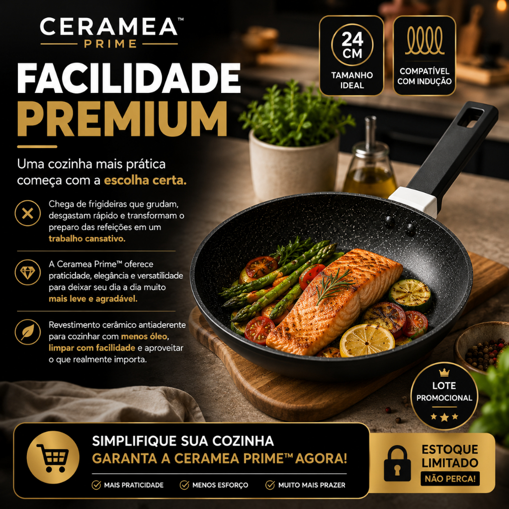 Frigideira Antiaderente 24cm Cerâmica Preta Indução Gás Elétrico Vitrocerâmico Panela Cozinha Fácil Limpeza