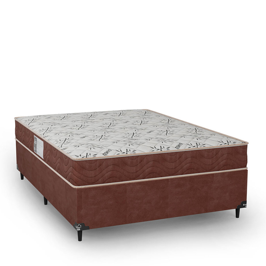 Cama Box Viúva + Colchão D33 One Face - Suede Marrom - e-Shop Casa
