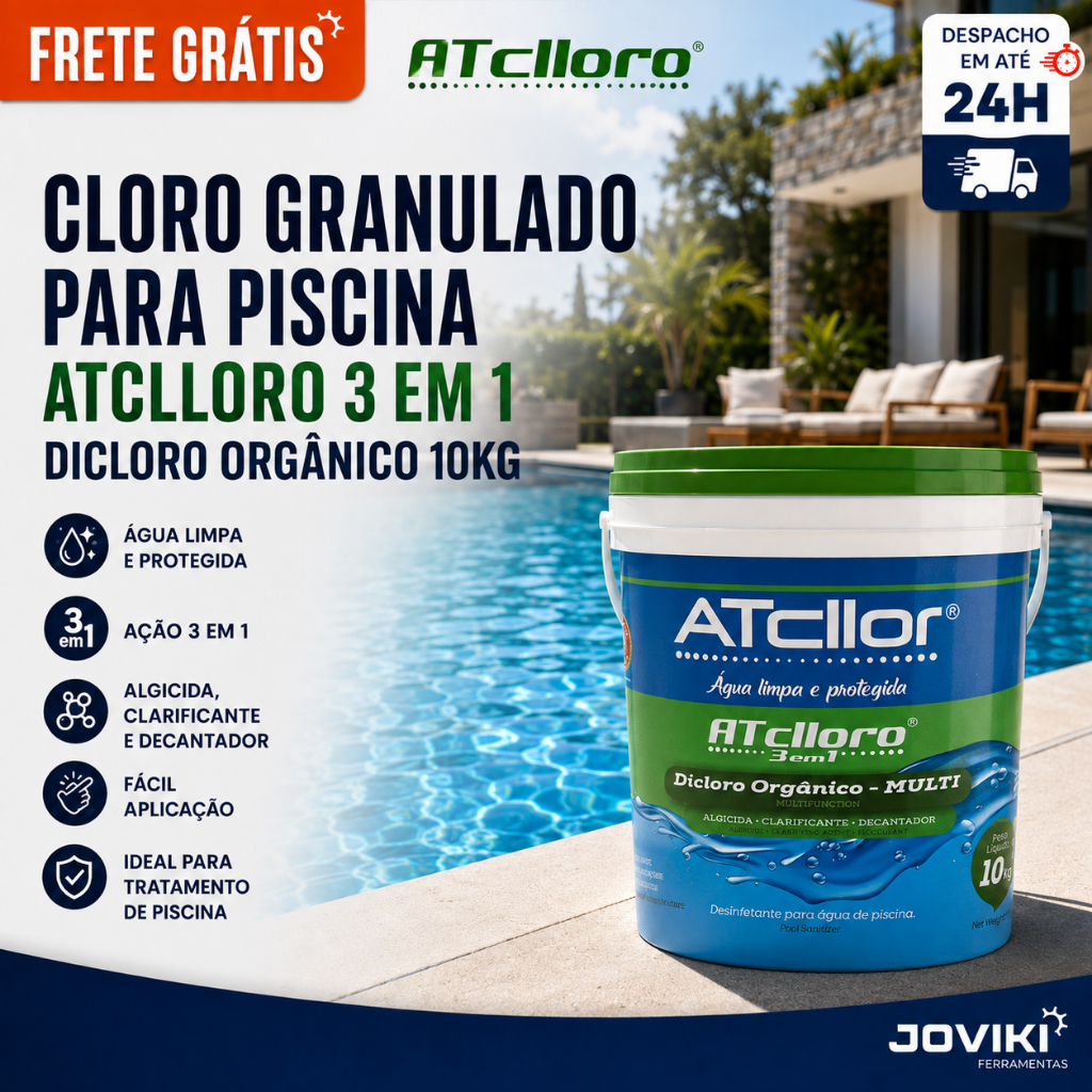 Cloro Granulado para Piscina ATclloro 3 em 1 Dicloro Orgânico 10kg