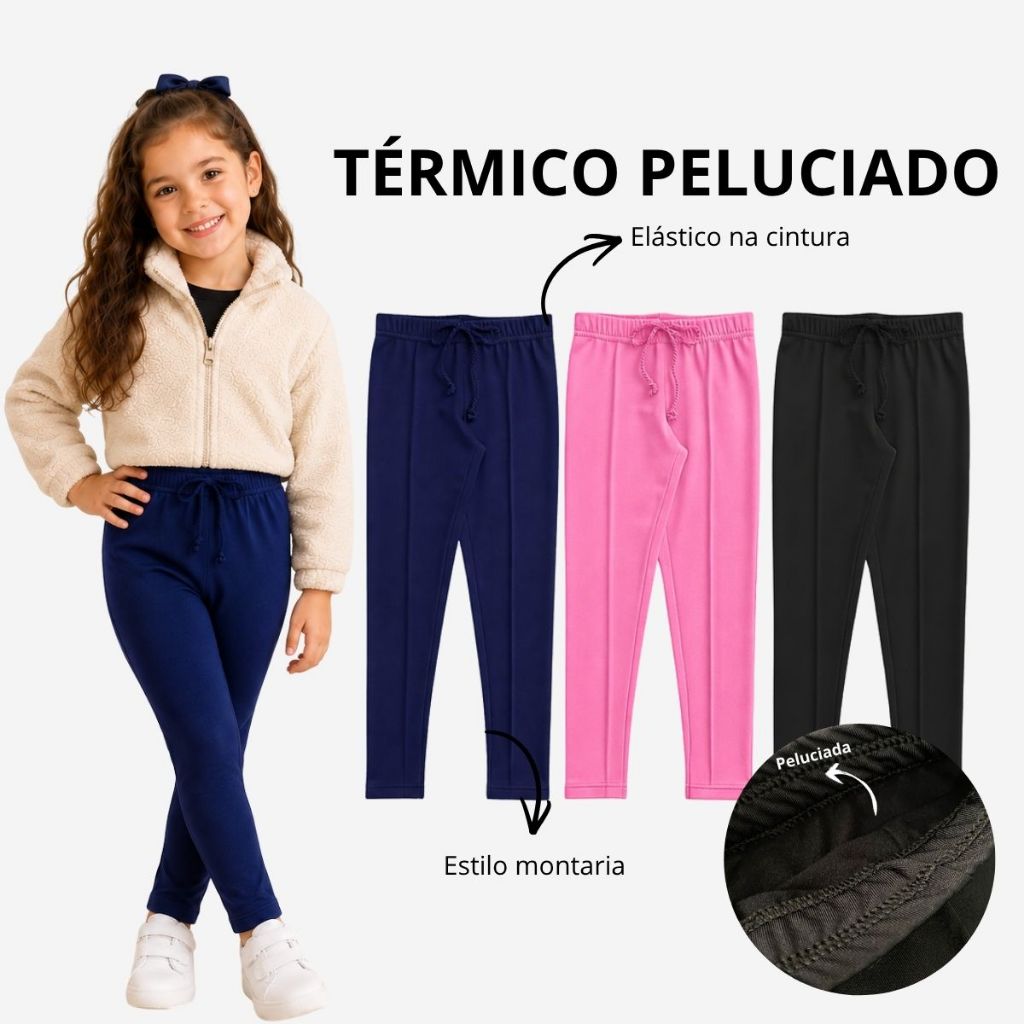 Calça Legging Peluciada Suplex Infantil Juvenil Térmica Grossa Inverno Maravilhosa