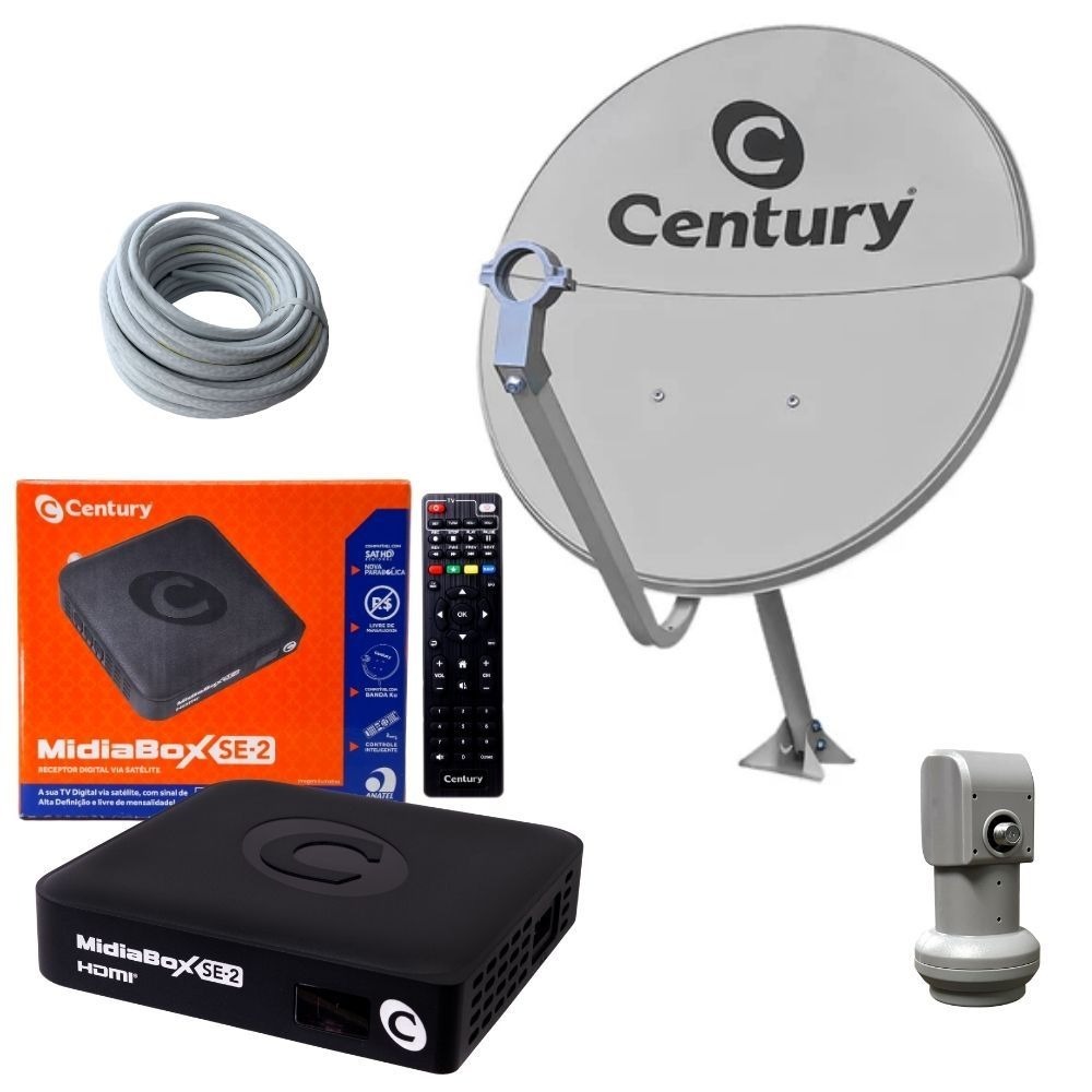 Kit Antena Parabólica Century 60cm Banda KU Com Midiabox SE2