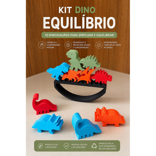 Kit Dino Equilíbrio com 10 Dinossauros | Brinquedo Educativo Sensorial Montessori