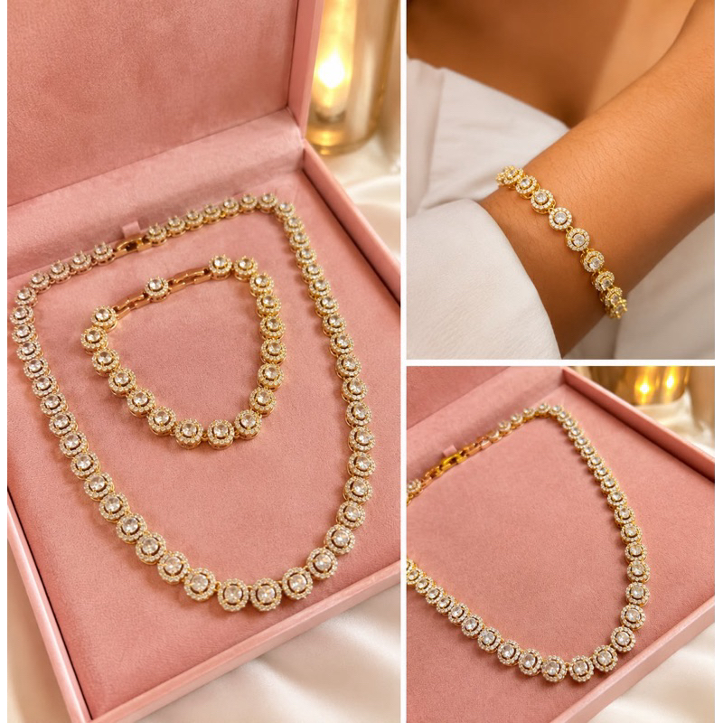 Conjunto Colar e Pulseira Alta Joalheria Riveira c/ Zircônias Elegante Sofisticado de Alta Qualidade