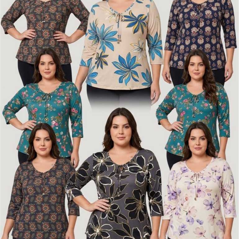 Kit Blusas Femininas Liganete Malha Fria Veste Ate GG Tamanho Unico Estampas variadas ,Não Amassa Kit 3, 6 Unidades