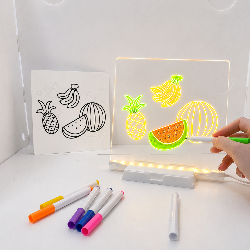 Lousa LED Acrílica com Canetas Coloridas Quadro de Notas Escreve Apaga Brinquedo