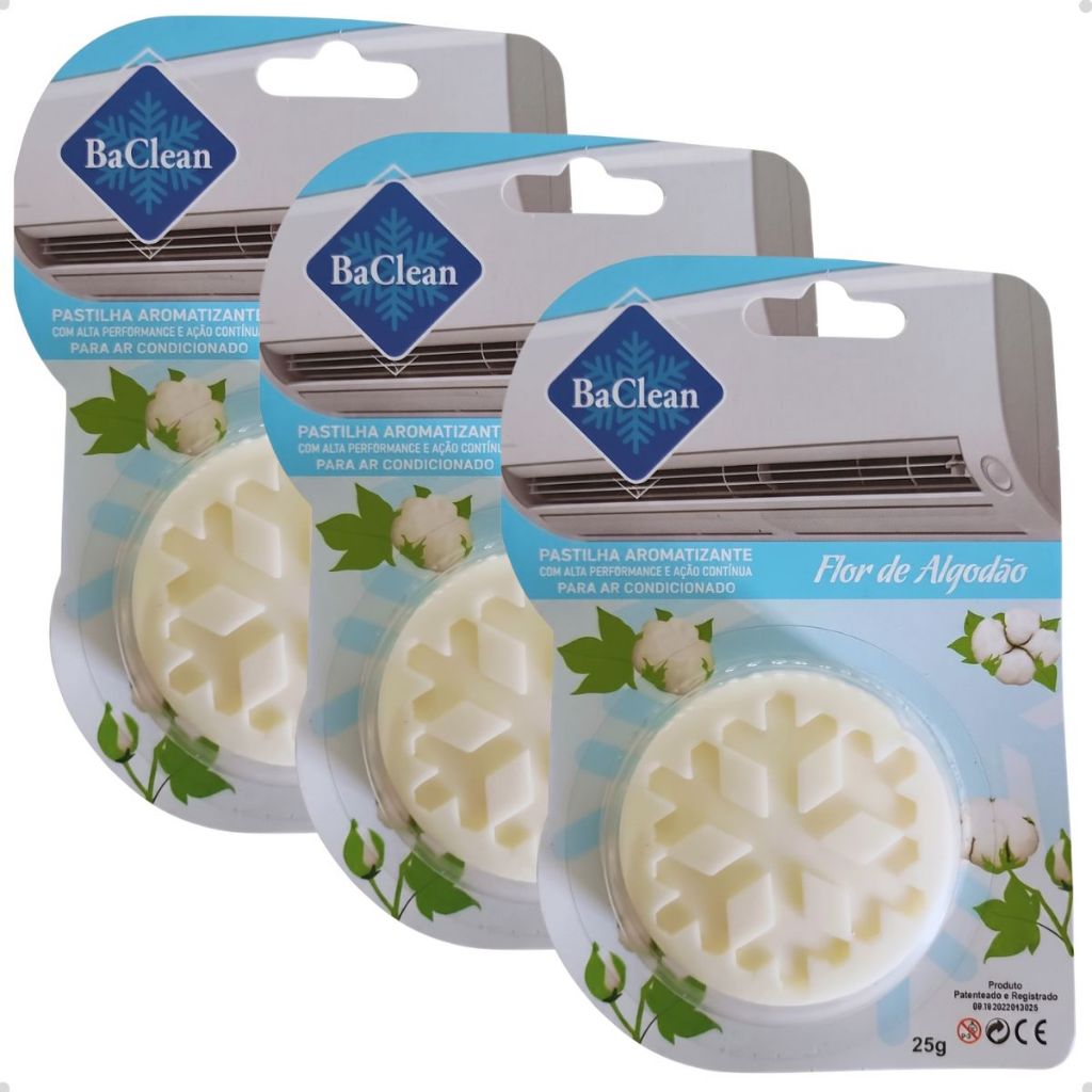 Kit 3 Pastilhas Aromatizantes Ar Condicionado Aroma Flor de Algodão