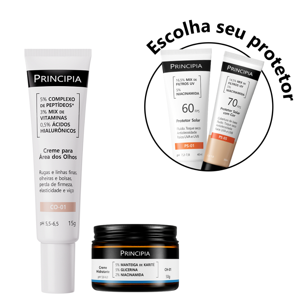 Principia Kit Creme Para os olhos CO-01 + CH-01 + PS-01 FPS 60 ou PS-05 FPS 70