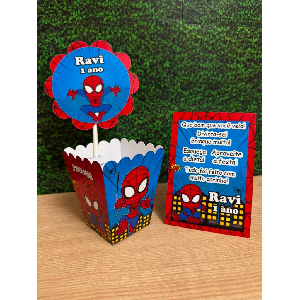 Kit Centro de mesa Homem Aranha Baby Spider Personalizado com Nome | Cachepot Festa Infantil Chá Aniversário Decoração