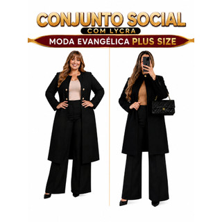 Conjunto Feminino Social Sobretudo Blazer e Calça Pantalona Elegante kit 2 peças Tendência Premium, Luxo, Exclusivo