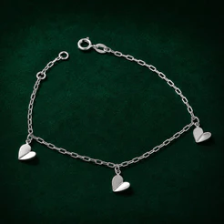 Pulseira Feminina Prata 925 Corações Geométricos Delicada
