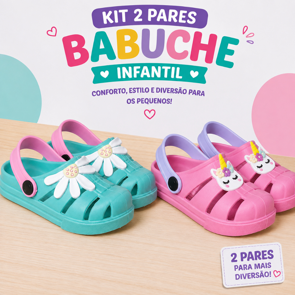 Kit 2 Pares De Babuche Infantil Menina Papete Chinelo Feminino Confortável Macio Super Leve Calce Fácil Lançamento