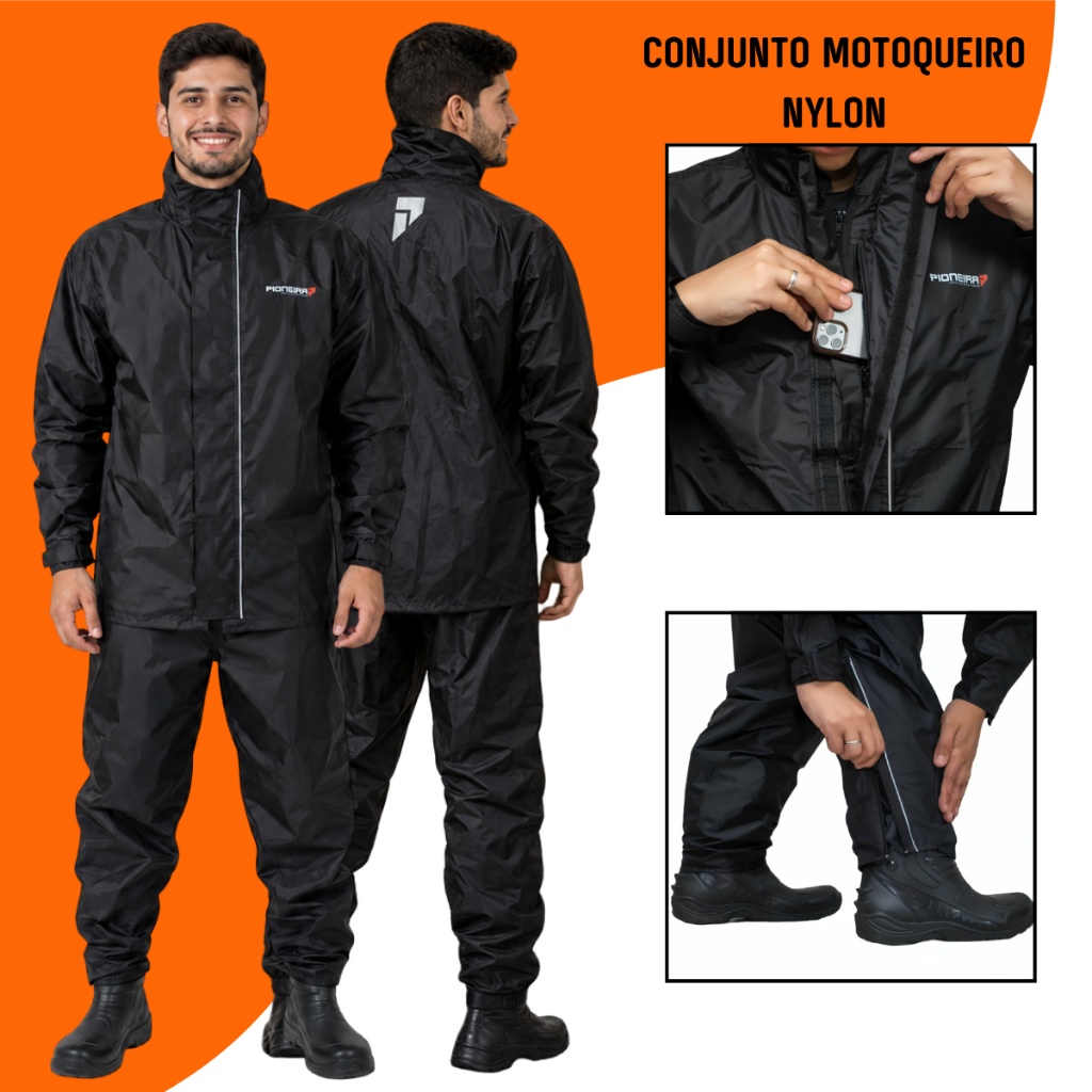 Capa de Chuva Pioneira Nylon Storm Conjunto Completo Motoqueiro Motoboy Frio