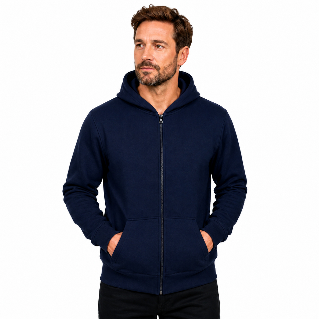 Casaco Moletom Masculino 100% Algodão com Capuz Zíper Bolsos Quentinho Confortável para Inverno