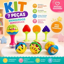 Kit 7 Brinquedos Infantis Sensoriais Bolinhas Guizo Maraca Frutinhas Coloridas Coordenação Motora