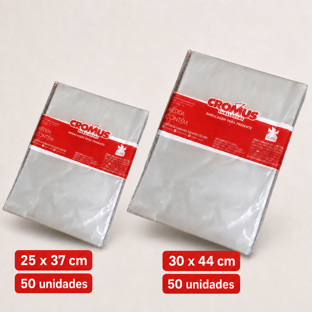Saco Plástico Transparente para Embalagem – 50 Unidades – 25x37 ou 30x44 cm – Cromus