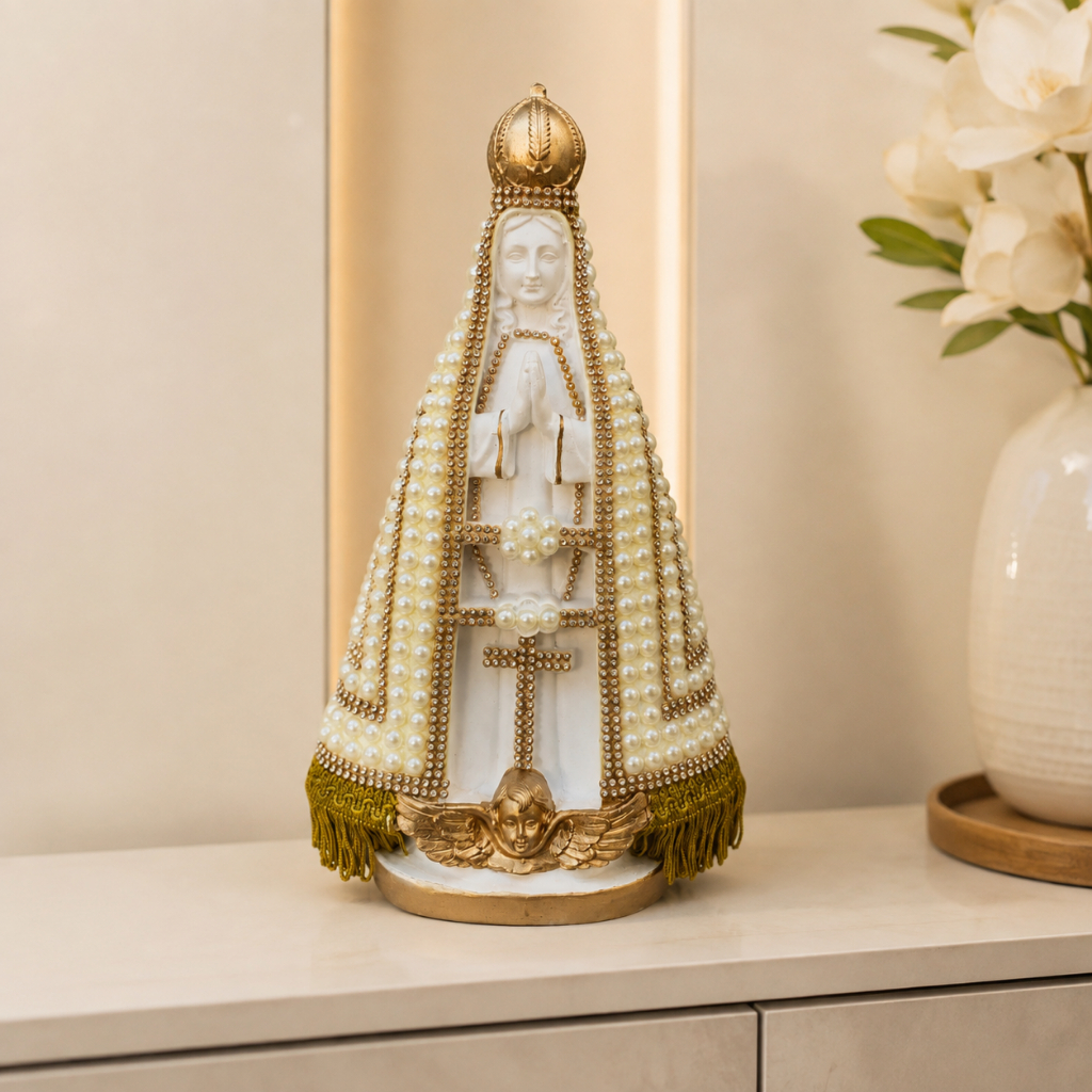 Imagem Nossa Senhora Aparecida Pérola Enfeite Decorada Strass 30cm Linda