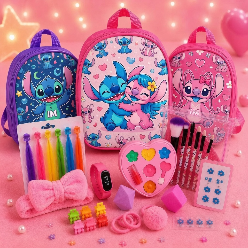 Kit De Maquiagem Infantil Completa Mochila Stitch