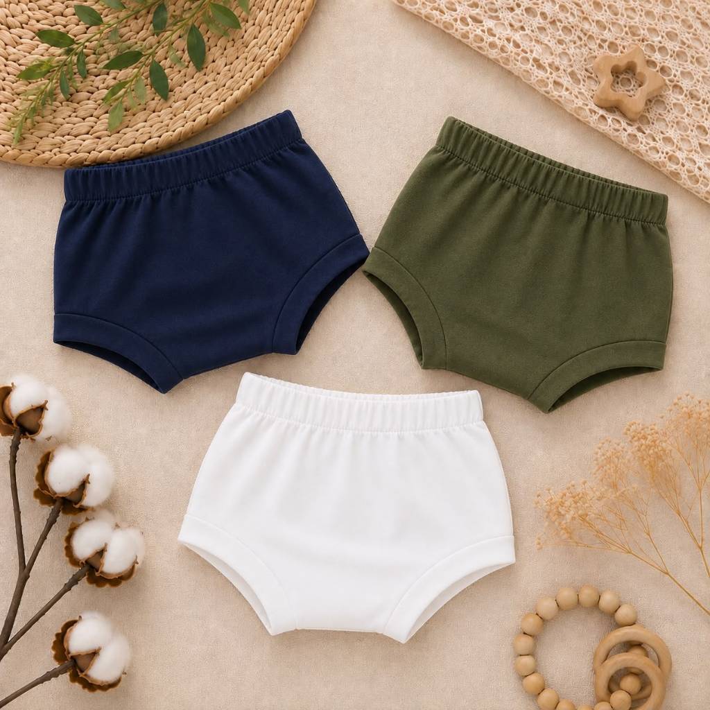 Tapa Fralda Kit 3 Short Bebê Unissex Menino Menina Macio Fresquinho Verão Calor Praia Piscina Dia a Dia Varias Cores