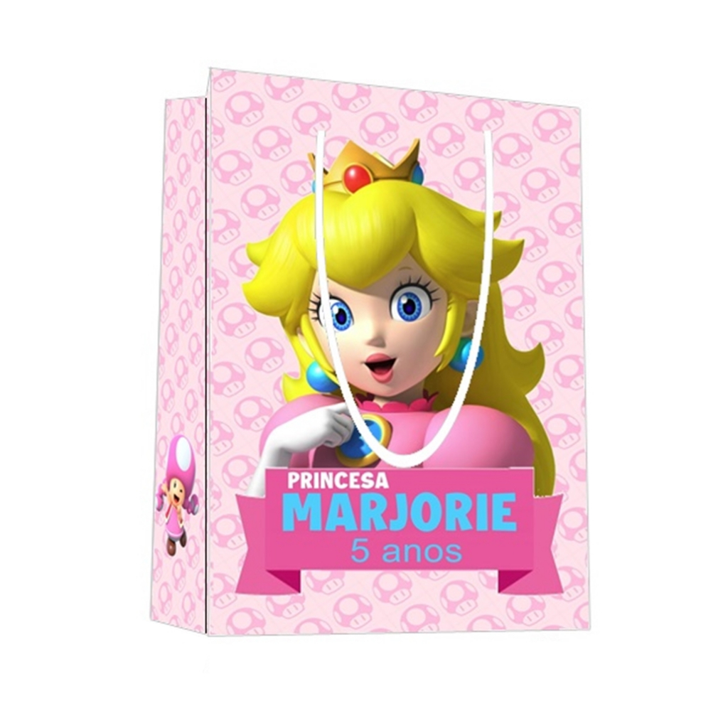 Sacolinha Super Mario Princesa Peach Personalizada para Aniversário/ Lembrancinha Festa Infantil / Qualquer nome e idade