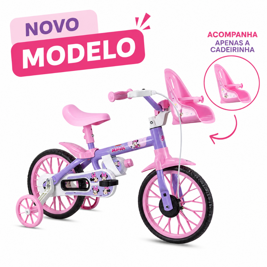 Bicicleta Infantil Minnie Disney Com rodinhas Aro 12 Criança 3 anos Nathor
