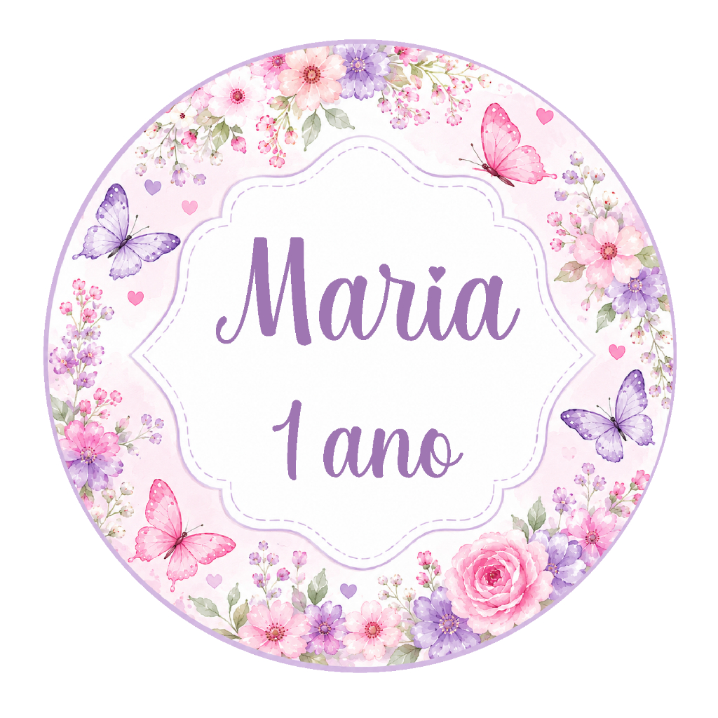50 Adesivos p/ aniversário, PERSONALIZADO COM NOME,  Lembrancinhas, Borboletas e Coelho