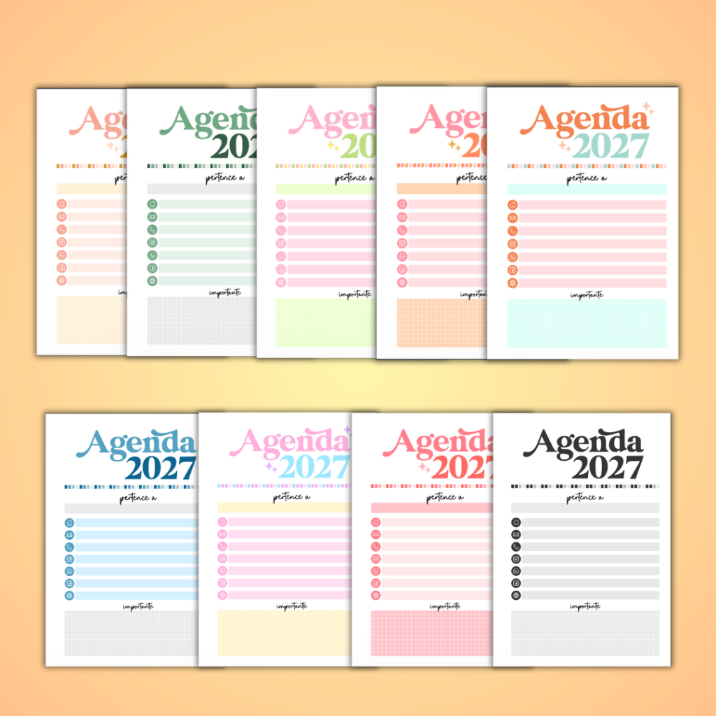 1 Miolo A5 de Agenda 2027 Coloridos / 1 Dia Por Página OU 2 Dias Por Página / Envio imediato