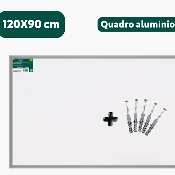 Quadro Branco 120x90cm Lousa Branca Moldura Alumínio Para Escritórios