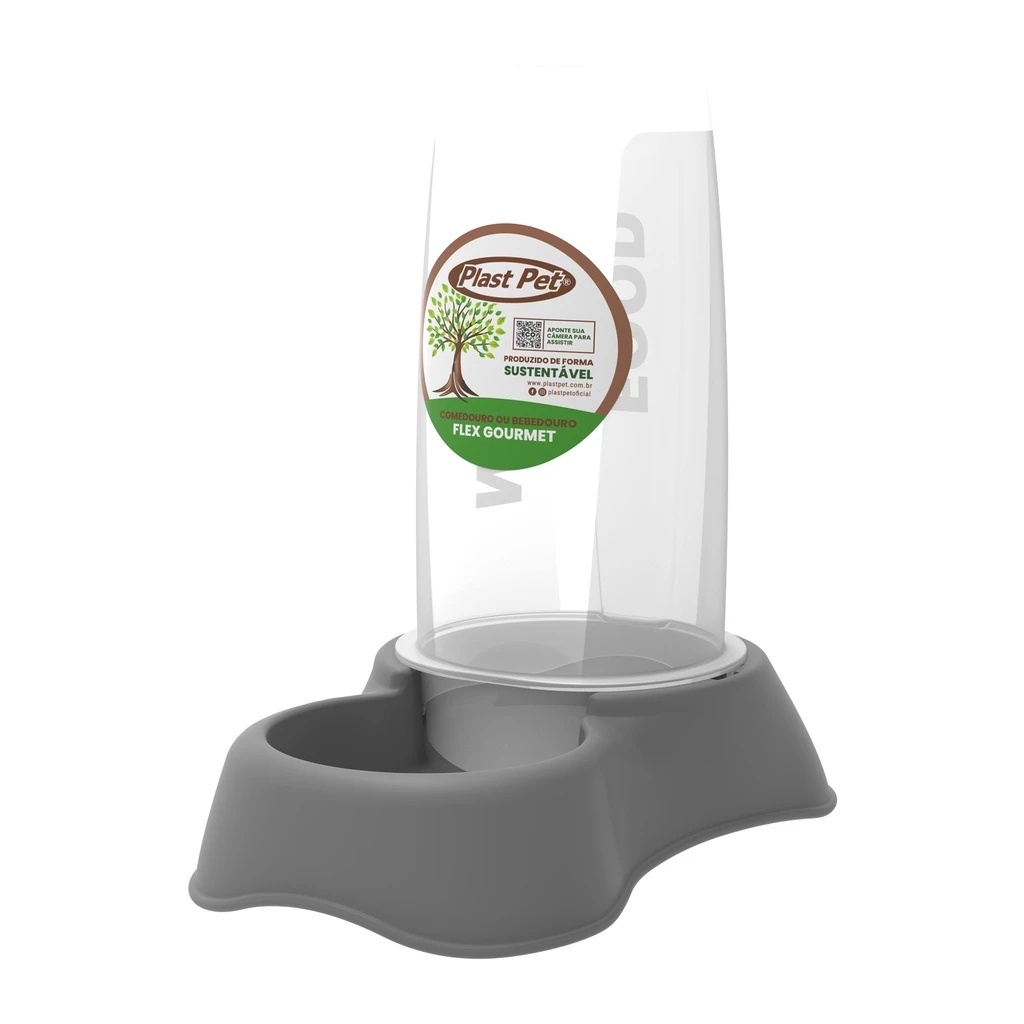 Comedouro e Bebedouro Automático Pet Flex Gourmet Eco 650ml Taupe - Cães e Gatos