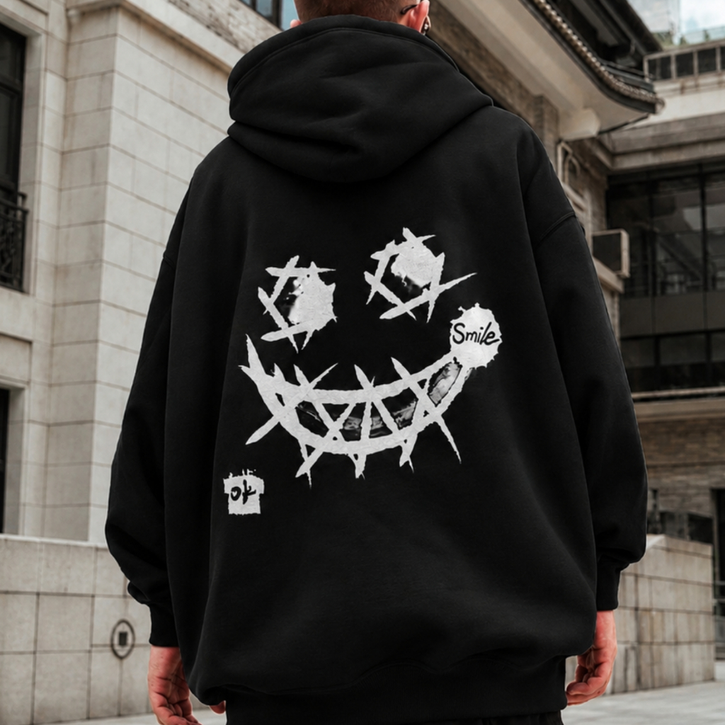 Moletom Canguru Smile Unissex Streetwear Flanelado Blusa de Frio Estilosa Versátil Confortável