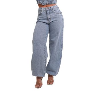 Calça Aladim Jeans Feminino Sem Lycra, Cintura Alta Detalhe De Elastico No Punho, Revesst Jeans.