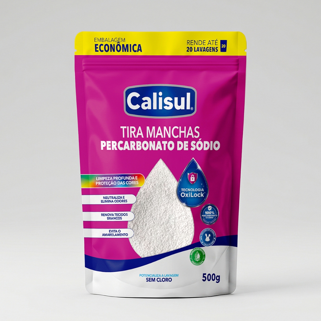 Calisul 500g Percarbonato de Sódio Tira Manchas Sem Cloro Oxigênio Ativo Alvejante para Roupas e Limpeza