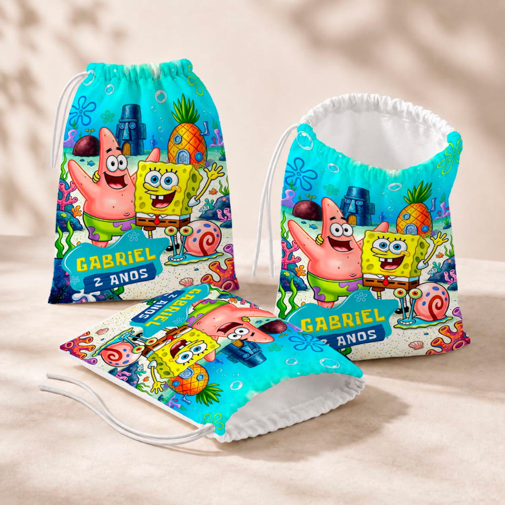 20 Sacolinhas Personalizada Festa Infantil 18x26 Aniversário Lembrancinha Bob Esponja M2