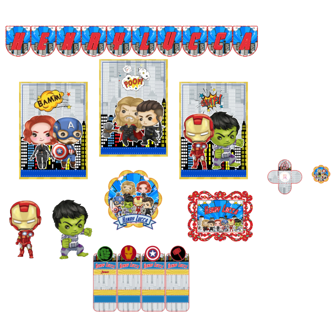 Kit Festa Inspirado Vingadores Cute aquarela só um bolinho personalizado/mesversário aniversário/ Lembrancinhas