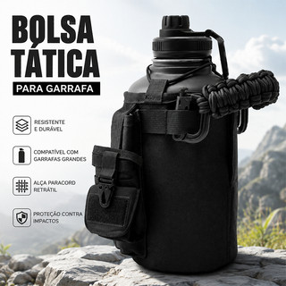 Garrafa Térmica 1,9ML Grande Capacidade + Bolsa Tática Resistente, Compatível com Garrafas Grandes para Trilha e Pesca