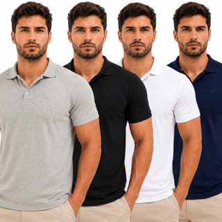 Kit 4 Camisa Polo Masculina 100% Algodão Piquet Camiseta Masculina Manga Curta Casual Lisa Premium
