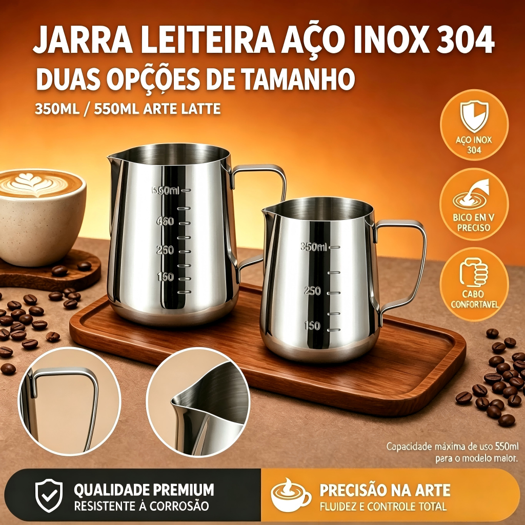 Jarra Leiteira 304 Aço Inoxidável Barista Profissional Arte Latte 350ml/550ml Espuma de Leite Café Doméstico