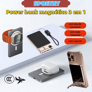 Power bank magnético sem fio, 10000mAh, compacto e fino, fácil de transportar.