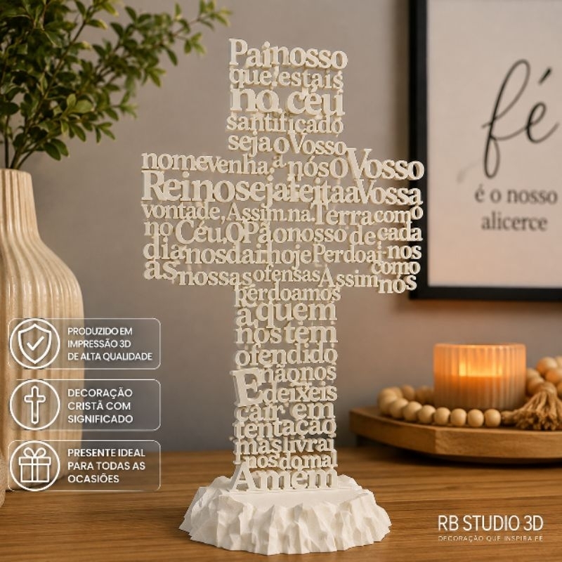Cruz Pai Nosso Decorativa em Impressão 3D | Decoração Cristã Religiosa | Presente Evangélico e Católico