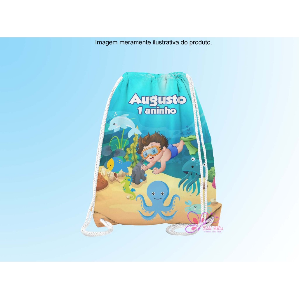 Mochilinhas Saco Personalizadas Fundo do Mar Festa Aniversário Lembrancinha Saquinho Infantil