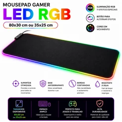 Mouse Pad Gamer LED RGB 80x30 Grande Iluminado 11 Modos Efeitos Antiderrapante Setup Gamer