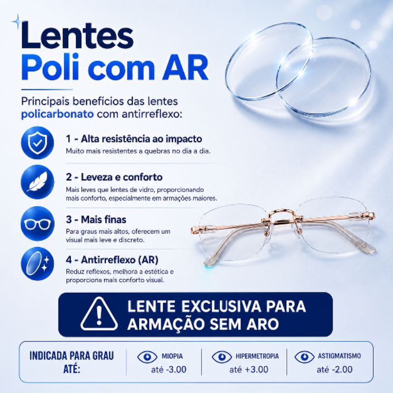 Par de Lentes de Grau em Policarbonato com Antirreflexo Monofocal | Draffini