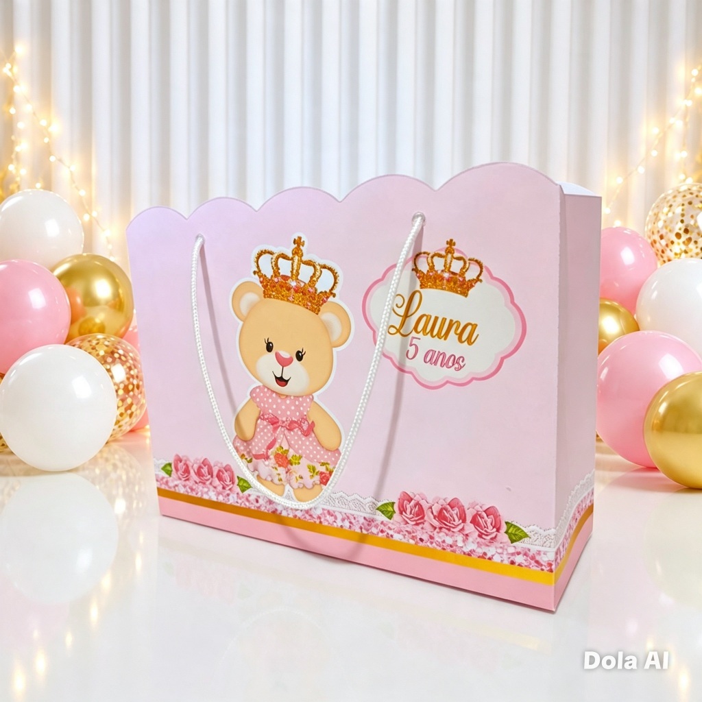 Sacolinha Surpresa Ursinha Realeza Personalizado  Lembrancinha Aniversário Festa Infantil