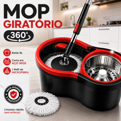 Mop Giratório Profissional com Balde Centrífuga 13L 1 Refis Microfibra e Cabo Reforçado 1,40m