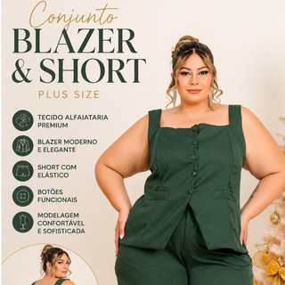 Conjunto Pluz Size Feminina Alfaiataria Social Casual Colete e Short Elegante